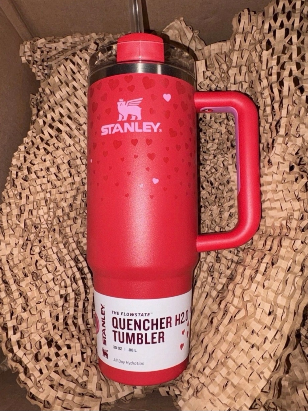 Stanley 30 oz Quench H2.0 Tumbler Valentines Day Ruby Hearts New